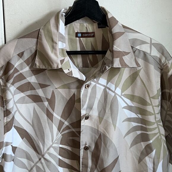 CENTRO Neutral Color Hawaiian Button Down Floral Shirt-L - Picture 2 of 8